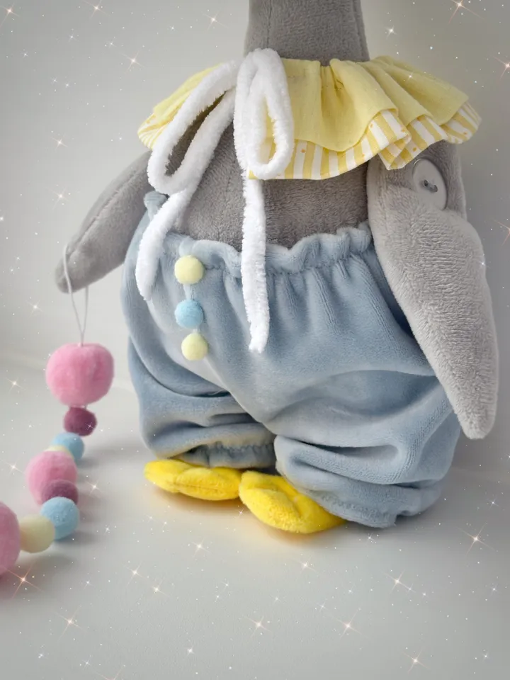Handmade Plush Soft Birthday Goose. Stuffed Animal Toy. Geese with Circus Style Clothes.
