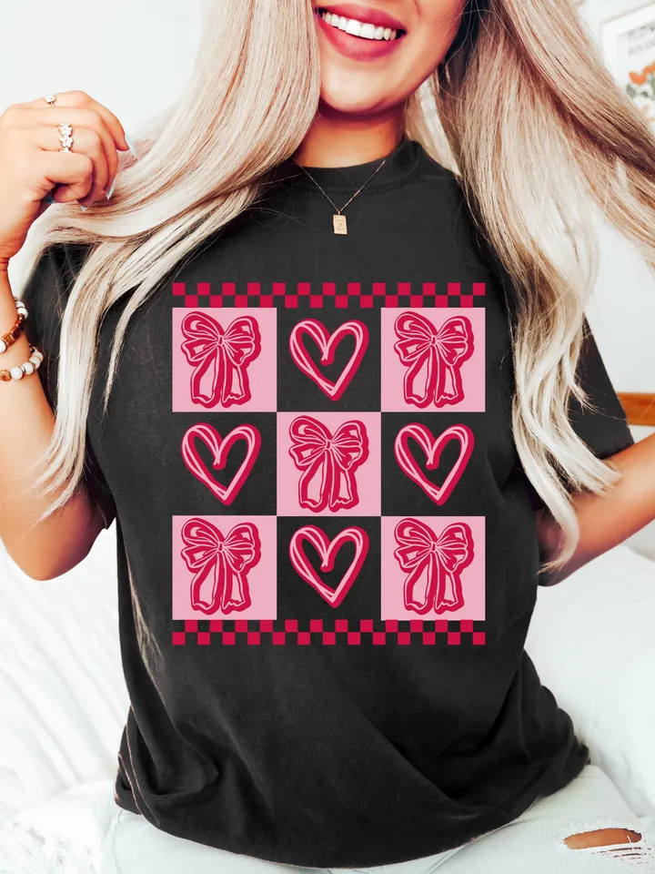 Valentine's day Heart Coquette bow PNG Retro Valentine Shirt Design Checker Valentine's Day Png Valentine Love Png Happy VDay Png ORIGINAL
