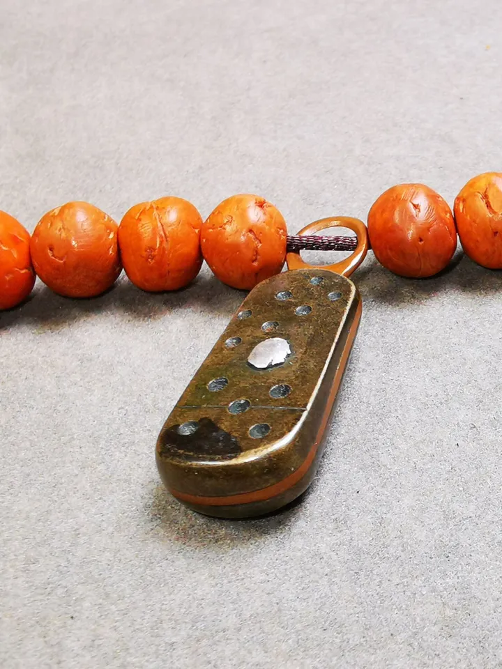 Gandhanra Vintage Tibetan Buddhist Mala Pendant,Mantra Dot Charm Amulet for Prayer Beads,Mala Accessories,1.34" × 0.47"