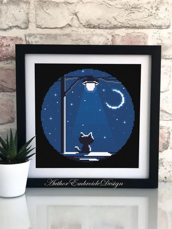Black cat silhouette cross stitch pattern PDF download Cute kitten cross stitch chart, Funny cat pattern digital PDF, Cat lover gift #K44
