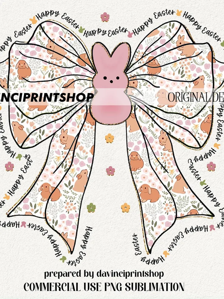 Bunny Coquette easter png, Floral easter bow png, happy easter png, easter coquette png, bunny bow png, Girls Easter, Retro Easter png