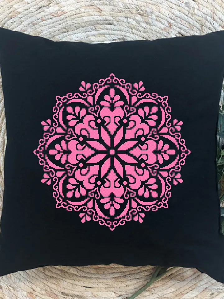 Mandala cross stitch pattern download PDF Monochrome cross stitch Flower mandala ornament cross stitch chart Easy mandala digital PDF #M114
