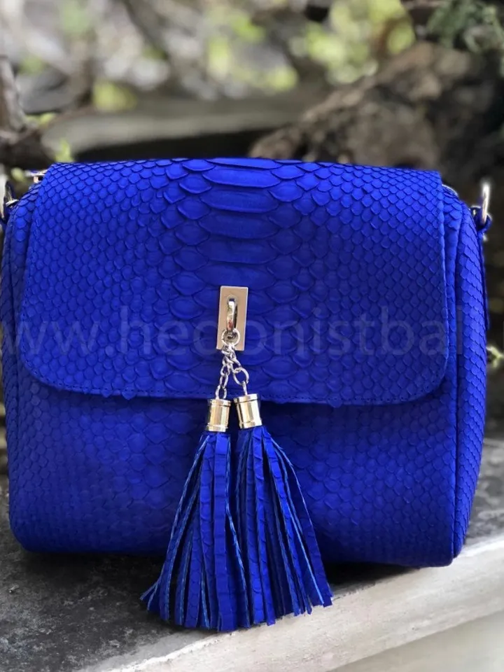 Genuine Python Skin Crossbody Bag | Chain Tassel electric blue bag | Leather Woman Free Shipping Handmade Summer purse | exotic leather bag