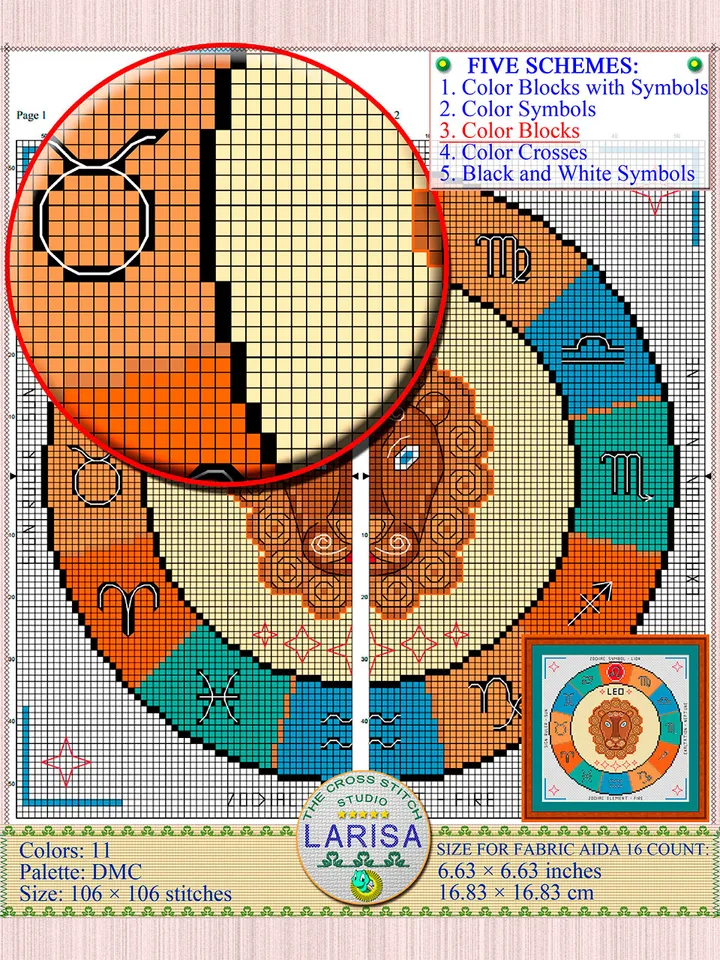 Leo Cross Stitch Pattern | Leo Zodiac Sign