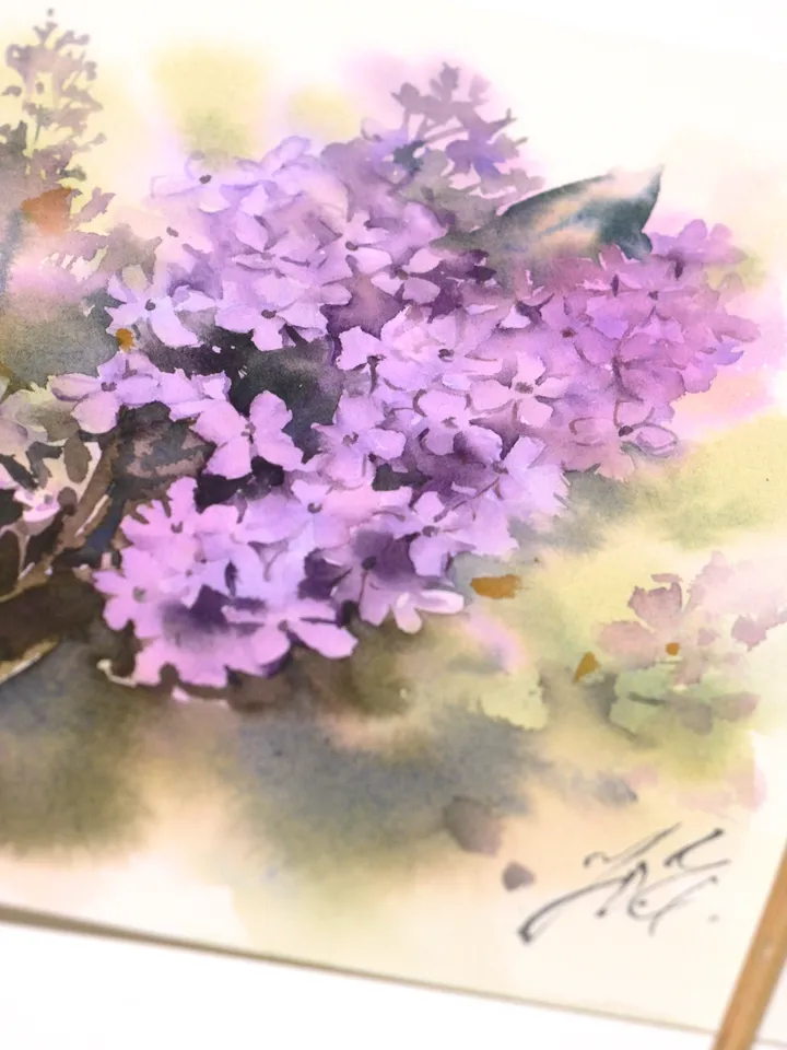 Lilac painting, Original watercolor art