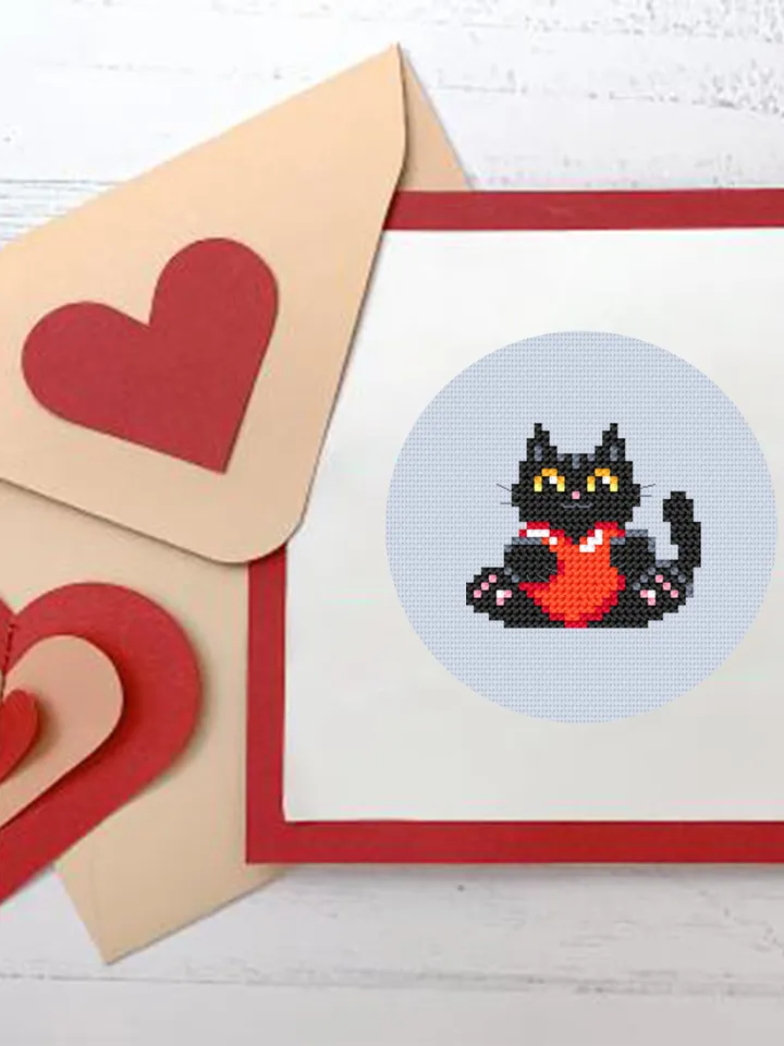 Set Cat valentines day cross stitch pattern download PDF Funny black cat cross stitch chart, Cute cat valentine cross stitch, Cat lover #T9