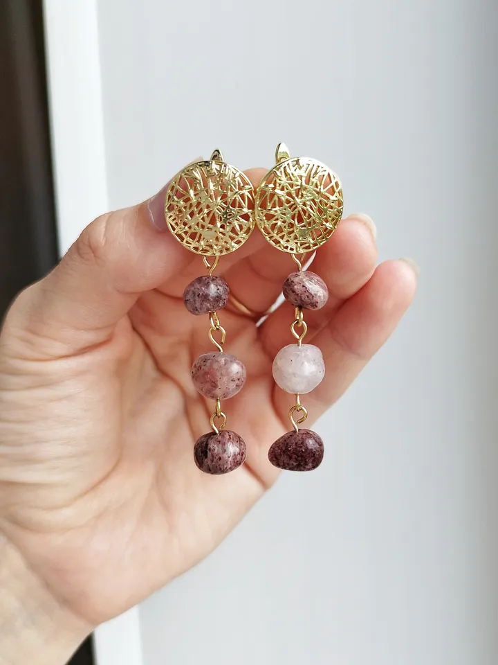 Natural quartz earrings, handmade earrings, natural stones earrings