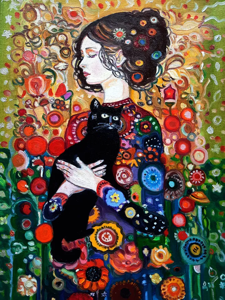 Girl with the black cat Painting Original Oil Art
Oil on Canvas 16 by12 inches