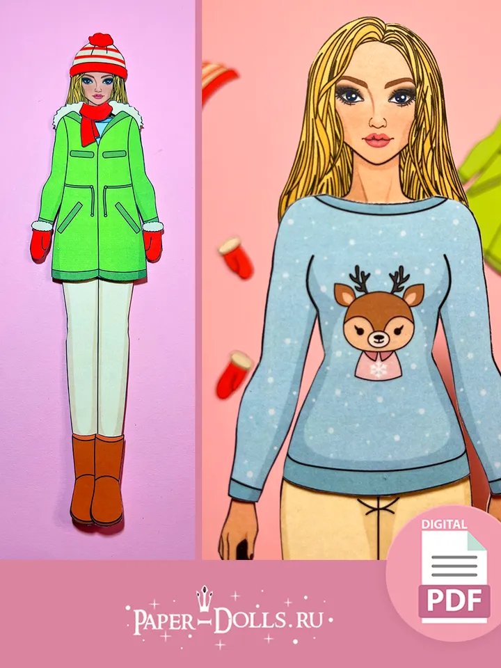 Paper doll with winter clothes