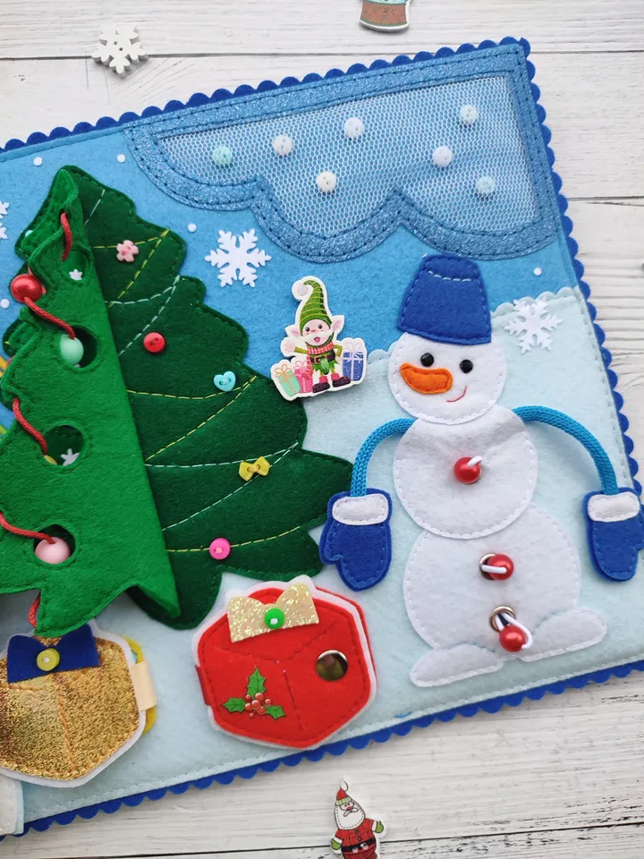 Christmas Quiet Book Pattern pdf, Felt book pattern, Santa Claus pattern, Baby activity book svg, Sensory book kids, felt sewing pattern