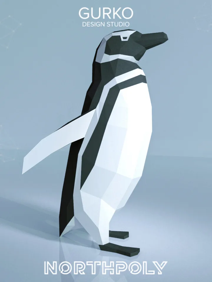 Running Magellanic Penguin Papercraft, Digital Template, PDF Download, Gurko, 3D LowPoly, Pepakura, DIY Origami Sculpture, Paper Party Decor
