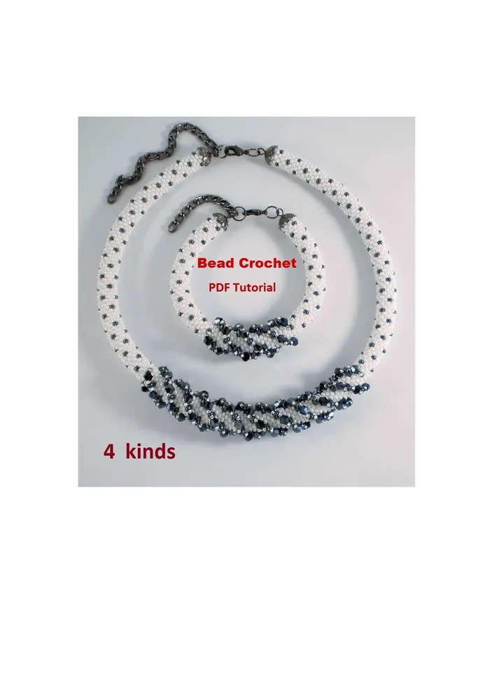 Bead crochet rope pattern for beading «Secret» necklace and bracelet 4 kinds, Tutorial, DIY, beading, Instant Download, PDF fail