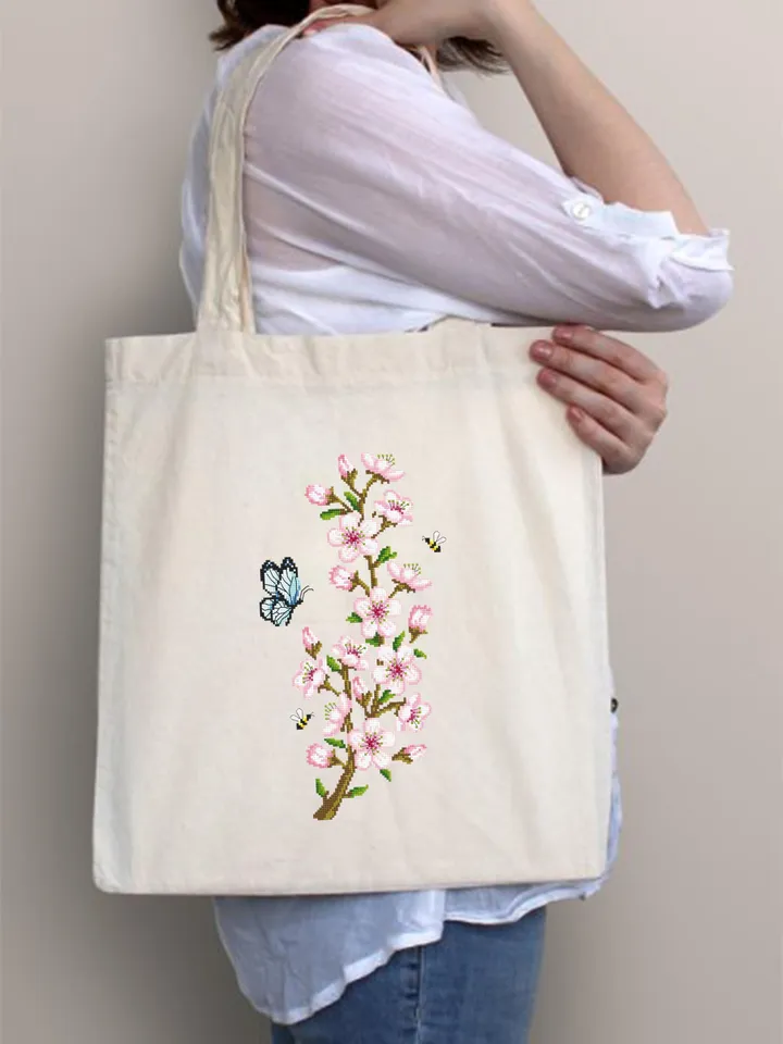 Cherry blossom branch cross stitch pattern PDF download Spring flowers cross stitch chart, Floral pattern digital PDF, Sakura blossom #P54