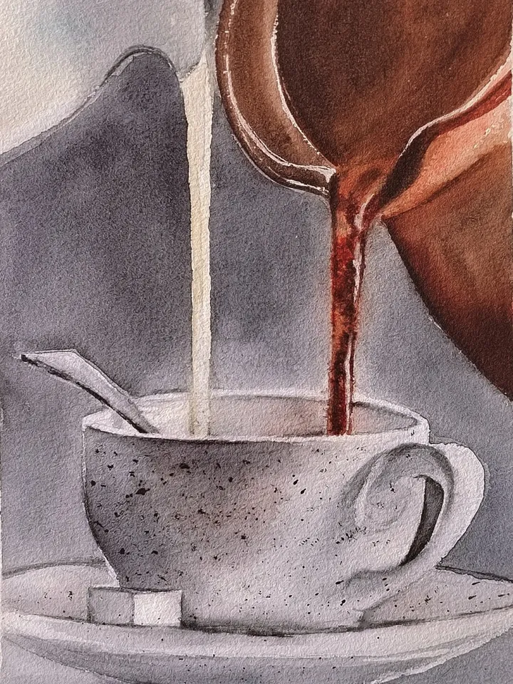 Coffee with Milk Artwork Original Watercolor Painting Cup of Coffee Art 8.27x5.91 in by SoftWaves
