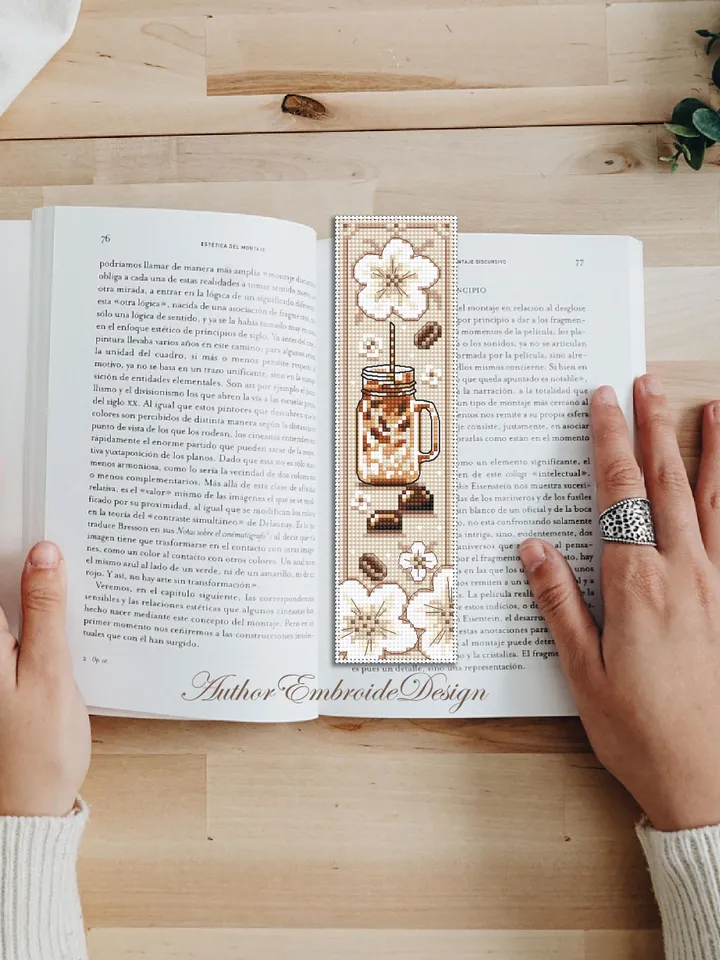 Coffee bookmark cross stitch pattern PDF download Coffee cross stitch chart, Bookmark pattern digital PDF, Iced coffee jar #B380