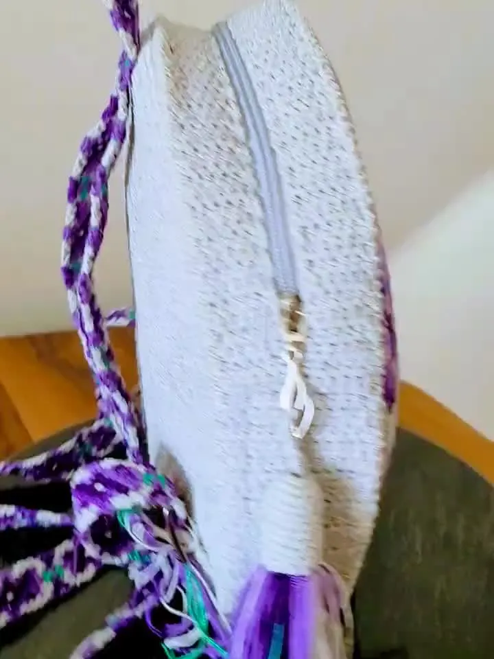 Floral crochet round bag Art to wear purse Handmade blue crochet backapck Macrame shoulder straps Wayuu style bag Crochet festival bag