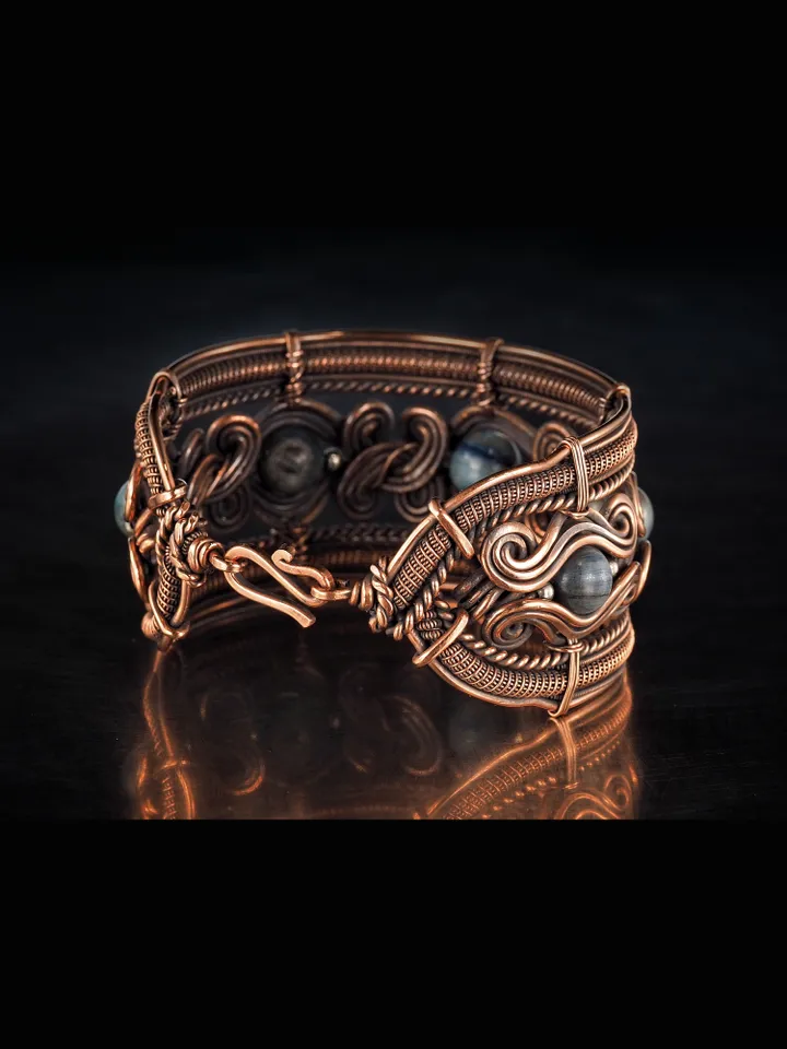 Copper wire wrapped kyanite bracelet Unique bangle 7th Wedding Anniversary