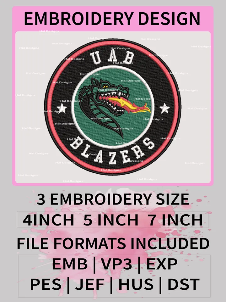 UAB Blazers Embroidery Designs, NCAA Logo Machine Embroidery Files, College Team Embroidery Patterns