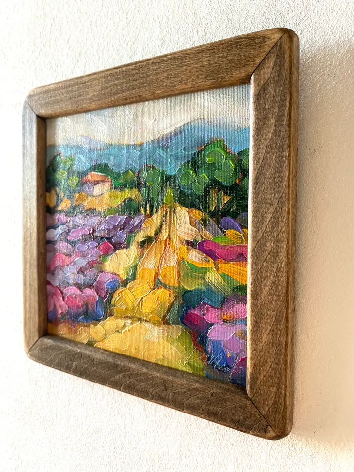 Lavender Fields Painting Tuscany Original Art Landscape Oil Painting Impasto Small Artwork 6x6 Tuscan Serenity Painting Wild Flowers