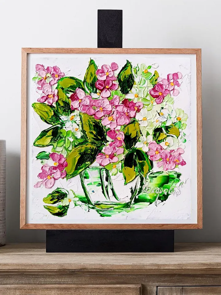 Lilac Painting Flower Original Art Impasto Oil Painting 6x6 painting Floral Small Painting by ArtProkopaloSv