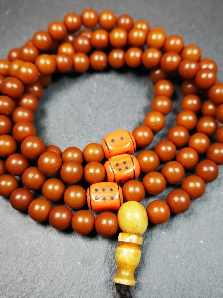 Gandhanra Old 108 Tibetan Mala, Corypha Linn Seed Beads,Prayer Beads Necklace for Meditation,Diameter 0.28", Circumference 30"