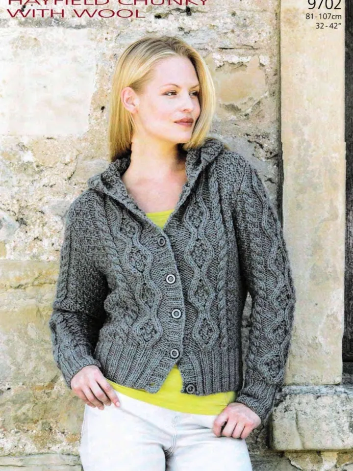 Cardigan pattern cropped cable chunky aran cardigan knitting pdf pattern