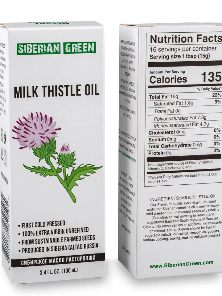 Siberian Milk Thistle Oil Extra Virgin Cold Pressed 100 ml / 3.4 fl oz Premium Silymarin
