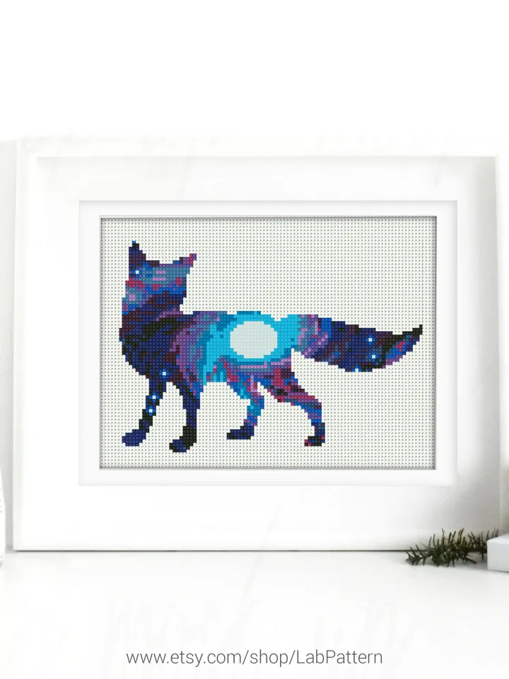 Fox Silhouette Space Cross stitch pattern | Embroidery Pattern | Instant Download | Embroidery Designs