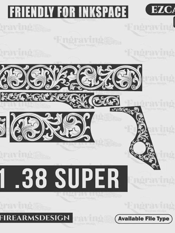 Colt1911 38 Super Scroll Design Svg,lasercut,laserengraving,fiberlaser,engravingfiles,laserpattern,engravingdesign,engravingpattern,metalart