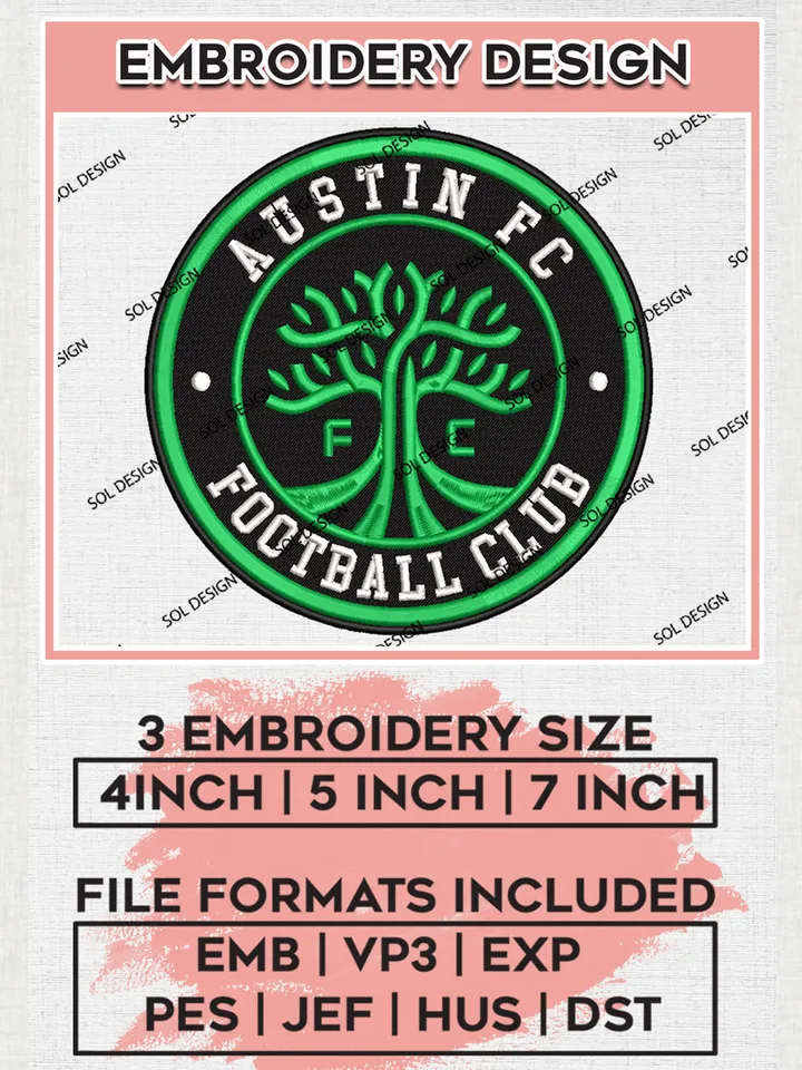 Austin FC Soccer Team Logo Embroidery Design, MLS Austin FC Logo Embroidery Files, Soccer Team Machine Embroidery, Machine Embroidery Design