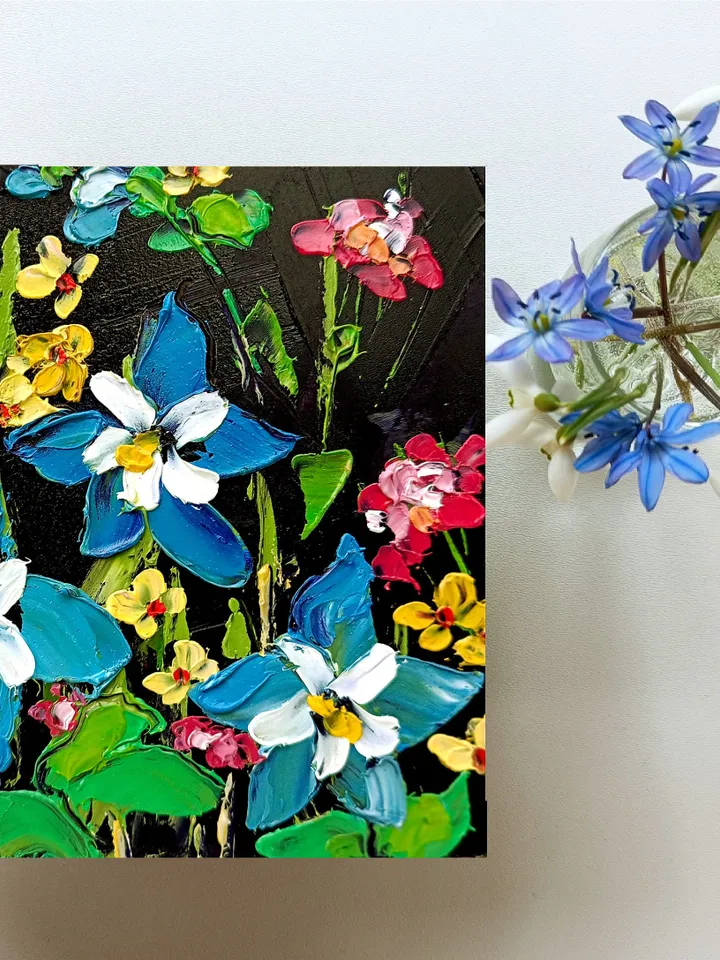 Wildflower Painting Catchment Original Art Flower Colorado Floral hand-painted Mini Landscape 6x6” Small Unique Art Decor by ArtProkopaloSv