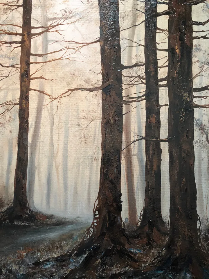 Forest Painting Original Foggy Forest Wall Art Landscape Artwork Canvas Misty Forest Painting