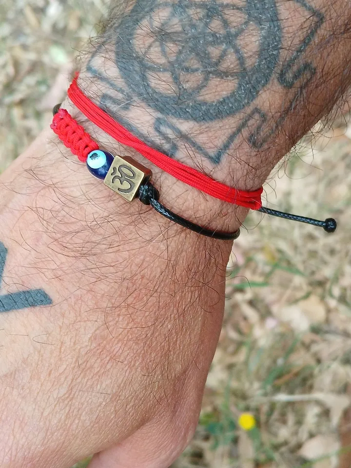 Symbol And Evil Eye Bead Men's Bracelet Adjustable Water Resistant