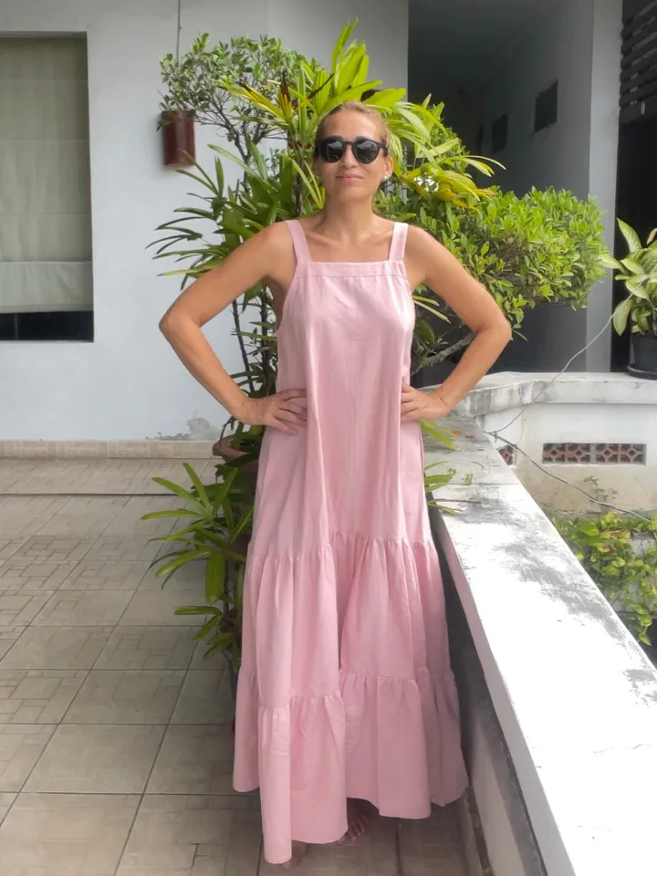 Linen loose light pink summer feminine dress / comfort women vacation summer long oversize dress | light pink designer dress