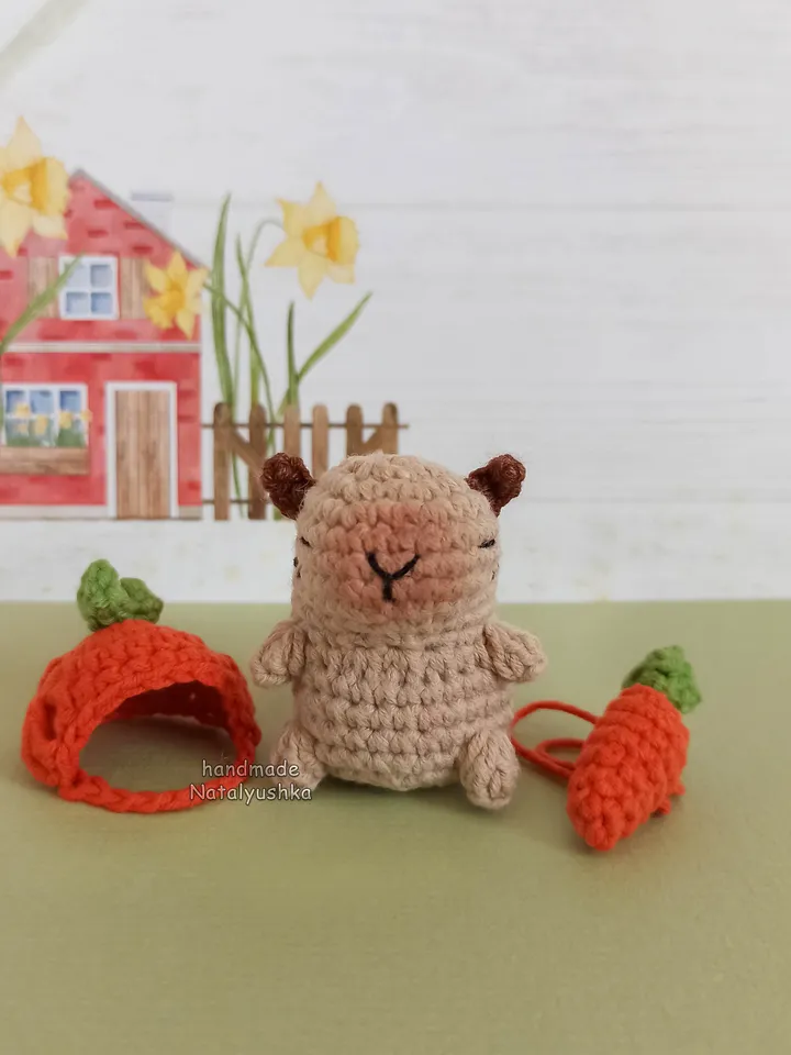 Capybara toy in costume, Capybara Carrot, Capybara Bunny, Crocheted small Capybara, Kawaii.