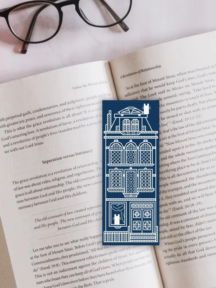 Blackwork bookmark embroidery pattern Cat House