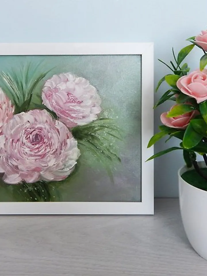 Delicate Rose Flowers Original Oil Painting depicting Pink Flowers Art Delicate