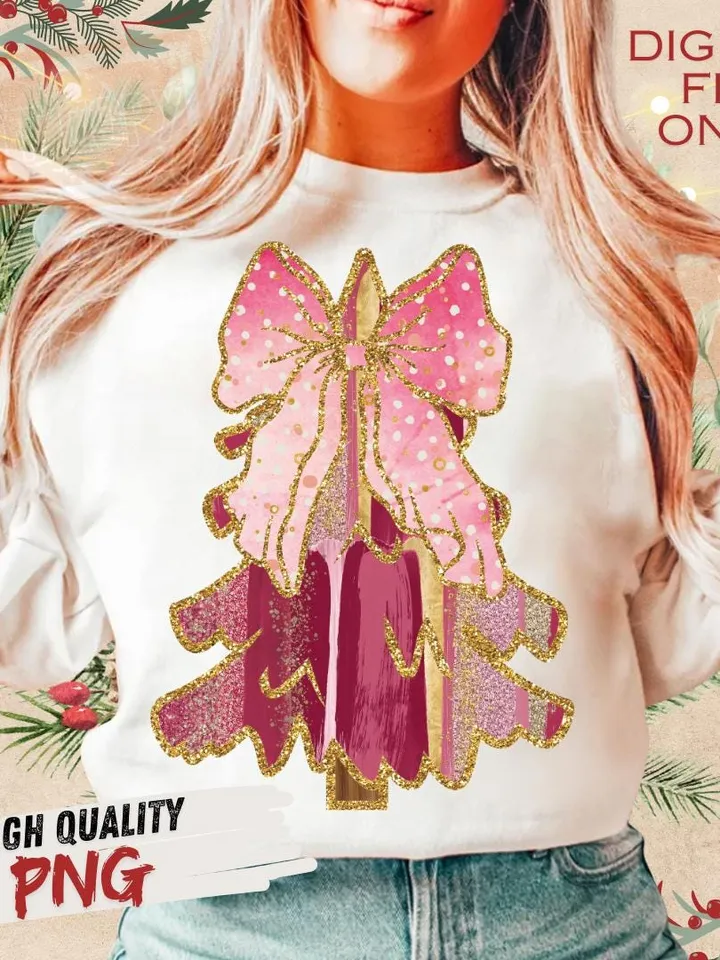 Colorful Coquette Glitter Christmas Tree Png, Girly Christmas Tree Design, Christmas Coquette Bow Dalmantian Dots Png, Kidsds brushstroke 6