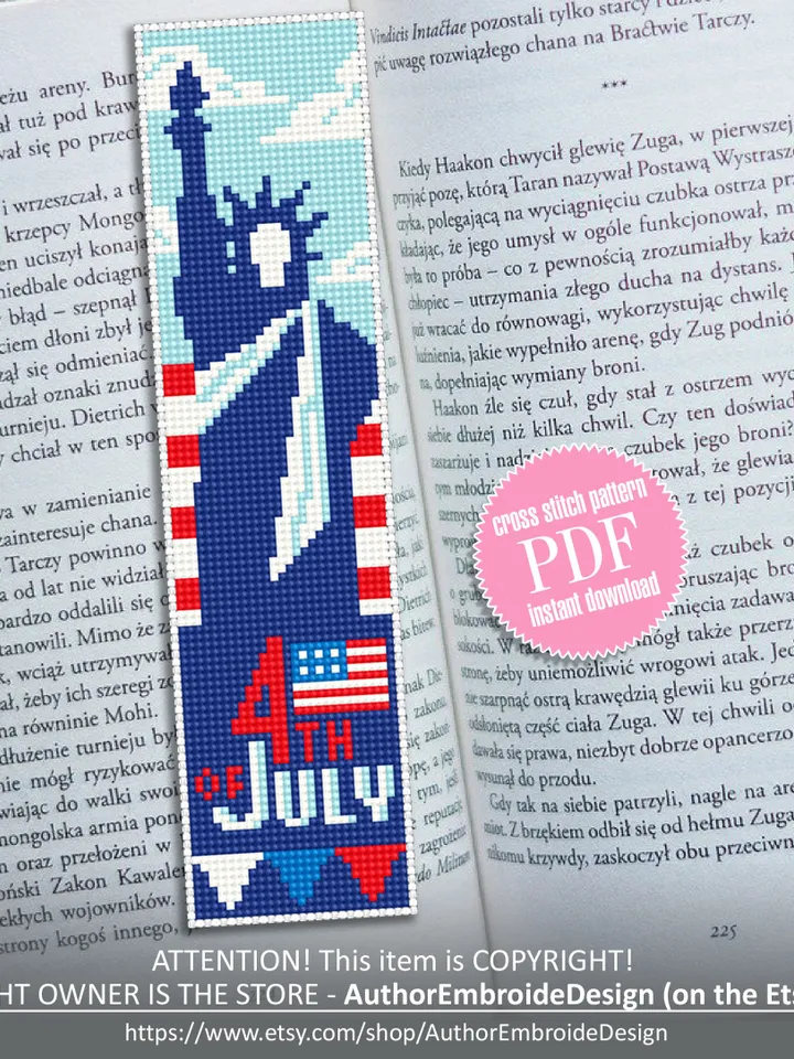 Bookmark USA cross stitch pattern digital PDF Handmade bookmark 4th of July embroidery beginners Instant download Independence Day #B20
