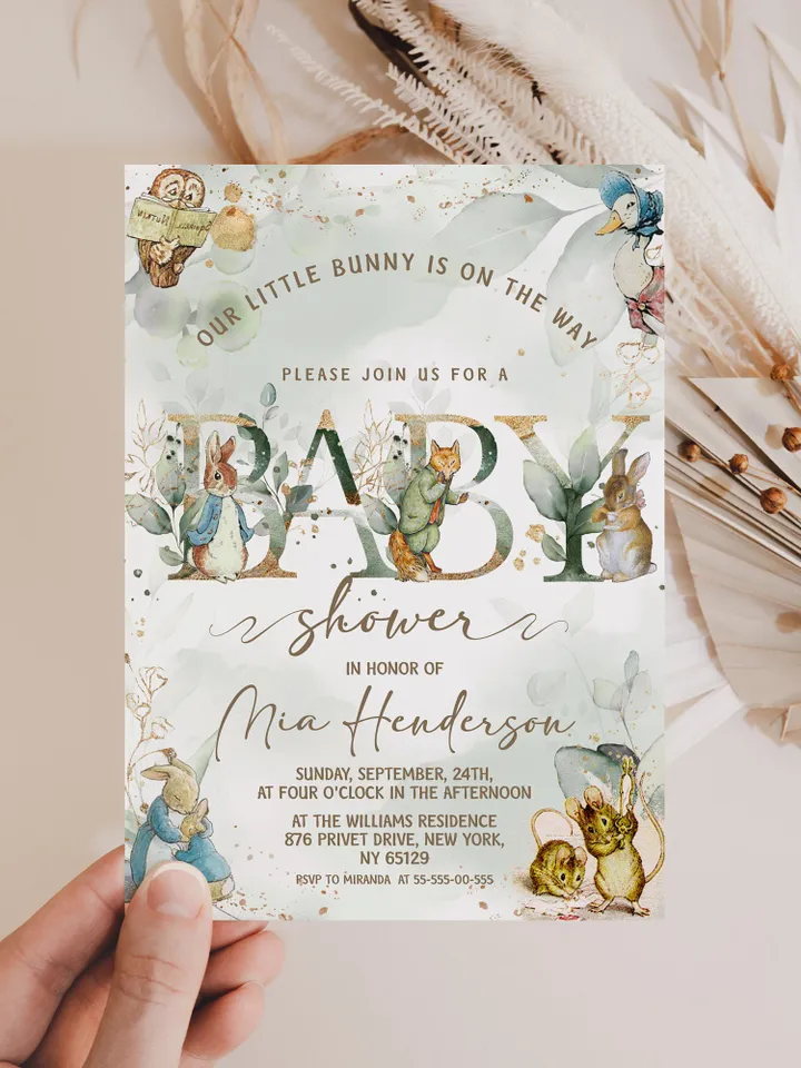 Classic Peter Rabbit Baby Shower Invitation; Neutral Baby Shower Template; Peter Rabbit Baby Shower Invite; pr4