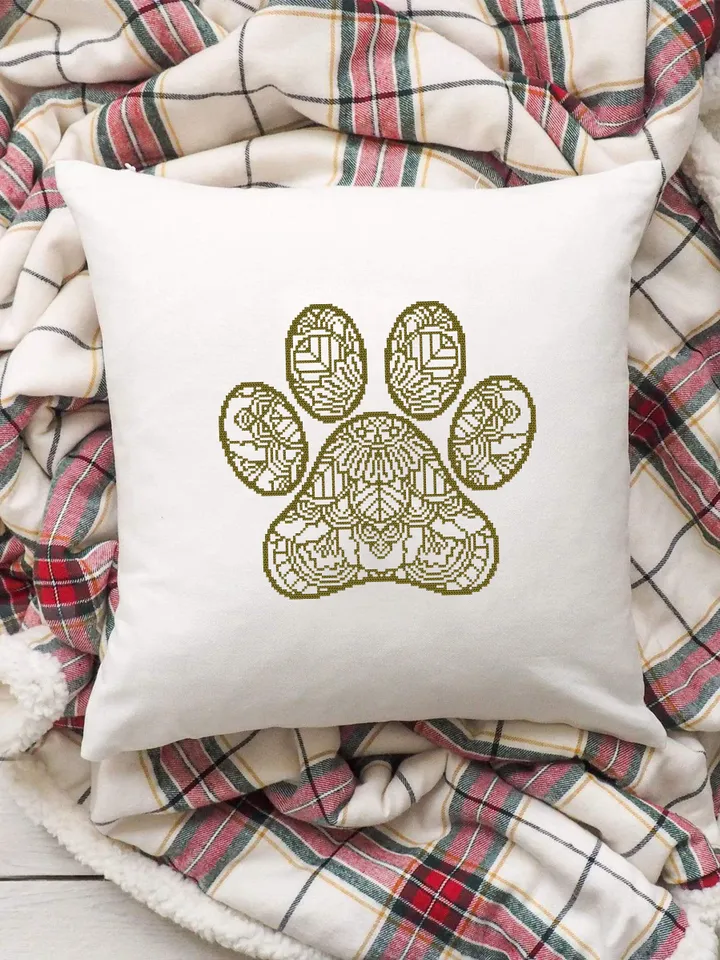 Mandala cat paw cross stitch pattern PDF download Monochrome mandala cross stitch chart, Mandala ornament embroidery PDF, Home decor #M224