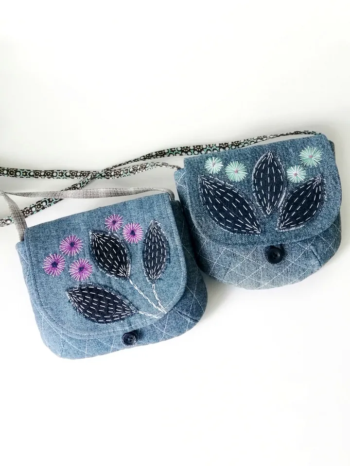 Handcrafted Mini Embroidered Denim Crossbody Purses for Women: Small Shoulder Bags, Cross Body Handbags - Unique Handmade. FREE SHIPPING!