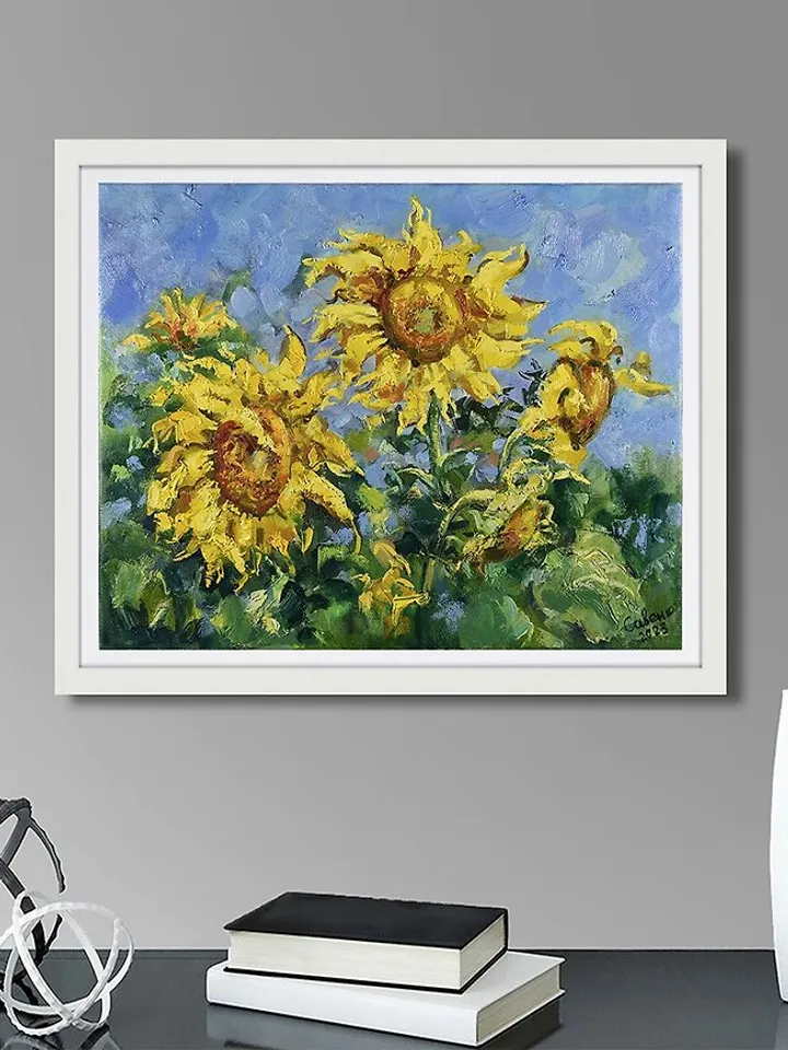 Sunflower Painting Impressionist Original Art Canvas Oil Flower Artwork