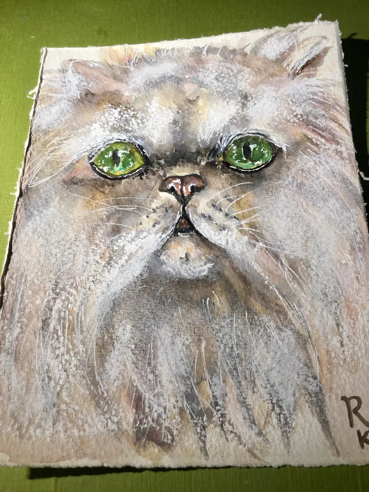 White persian cat original watercolor painting,cat lovers gift,animals watercolor painting.fluffy cat wall art,white cat art,special gift.
