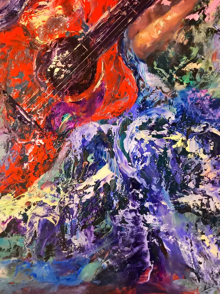 Guitar Girl Woman Art Original Large Oil Painting Soul Song Artist Svinar Oksana