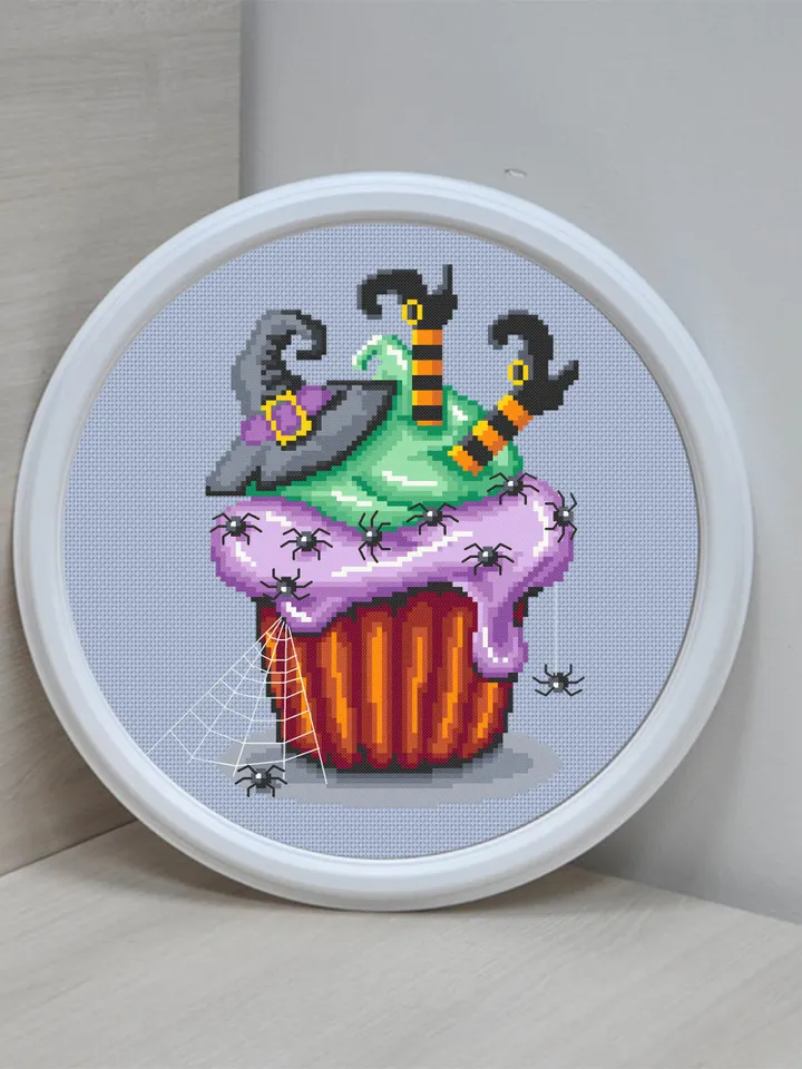 Halloween cupcake cross stitch pattern PDF download Sweet food cross stitch chart Halloween dessert pattern digital PDF Happy Halloween #S50