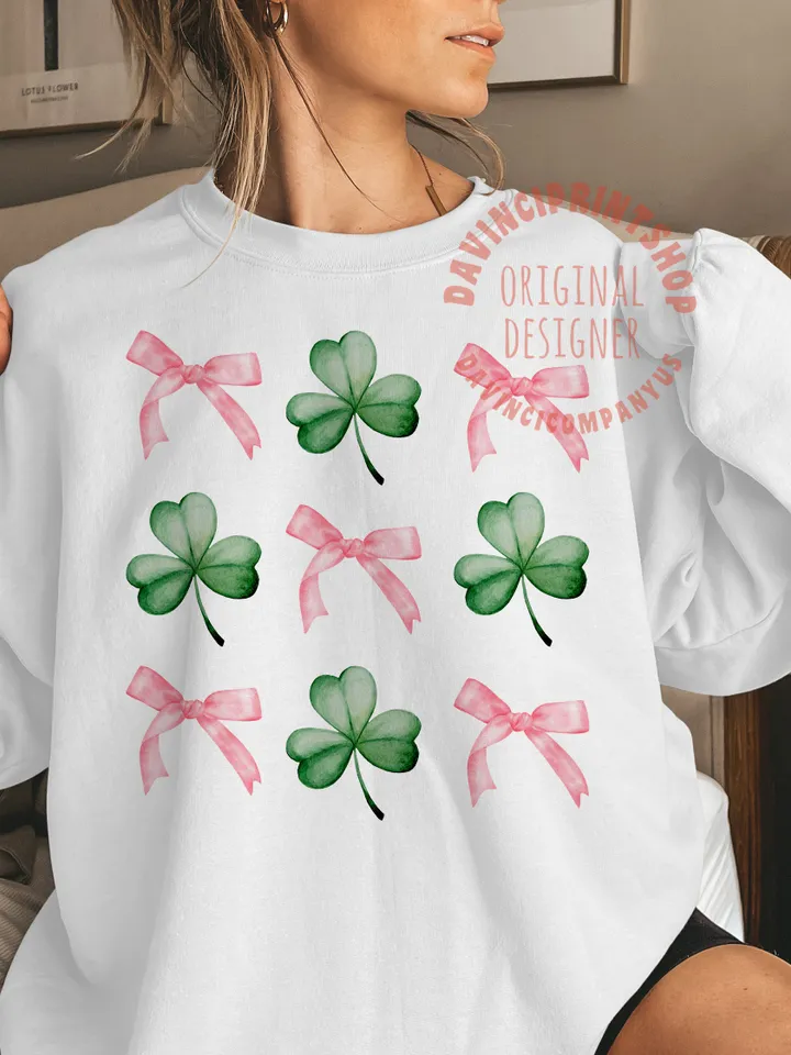 Coquette Bow Clover png, St. Patrick's Day Png, Aesthetic Png, Social Club png, pink bow, png for shirt, digital download