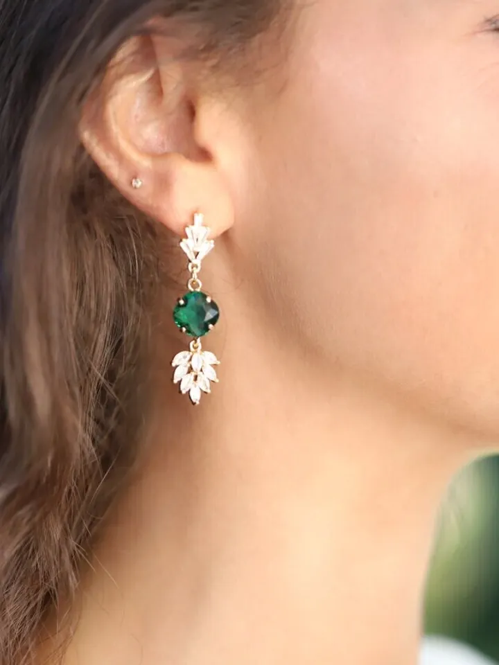 Art Deco Wedding Earrings , Emerald Green Vintage Retro Bridal Jewelry , Gatsby Wedding Earrings, Statement Chandelier Boho Wedding Earrings