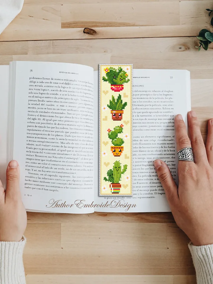 Cactus bookmark cross stitch pattern PDF download Kawaii cactus cross stitch chart, Floral bookmark pattern digital PDF, Potted plants #B340
