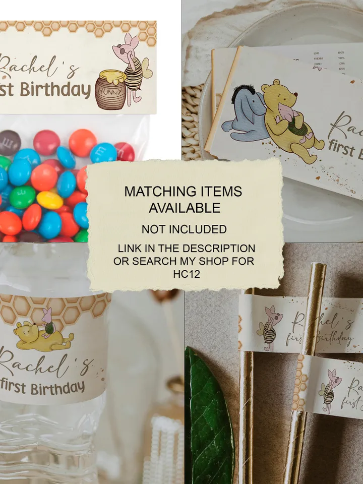 Milestone Board Winnie the Pooh Birthday Party; Winnie Pooh 1st Birthday; Editable Milestone Sign Birthday Party Decoration Winnie Pooh hc12